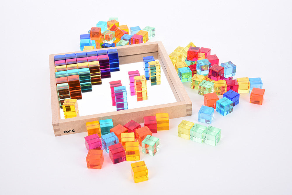Mirror tray with cubes