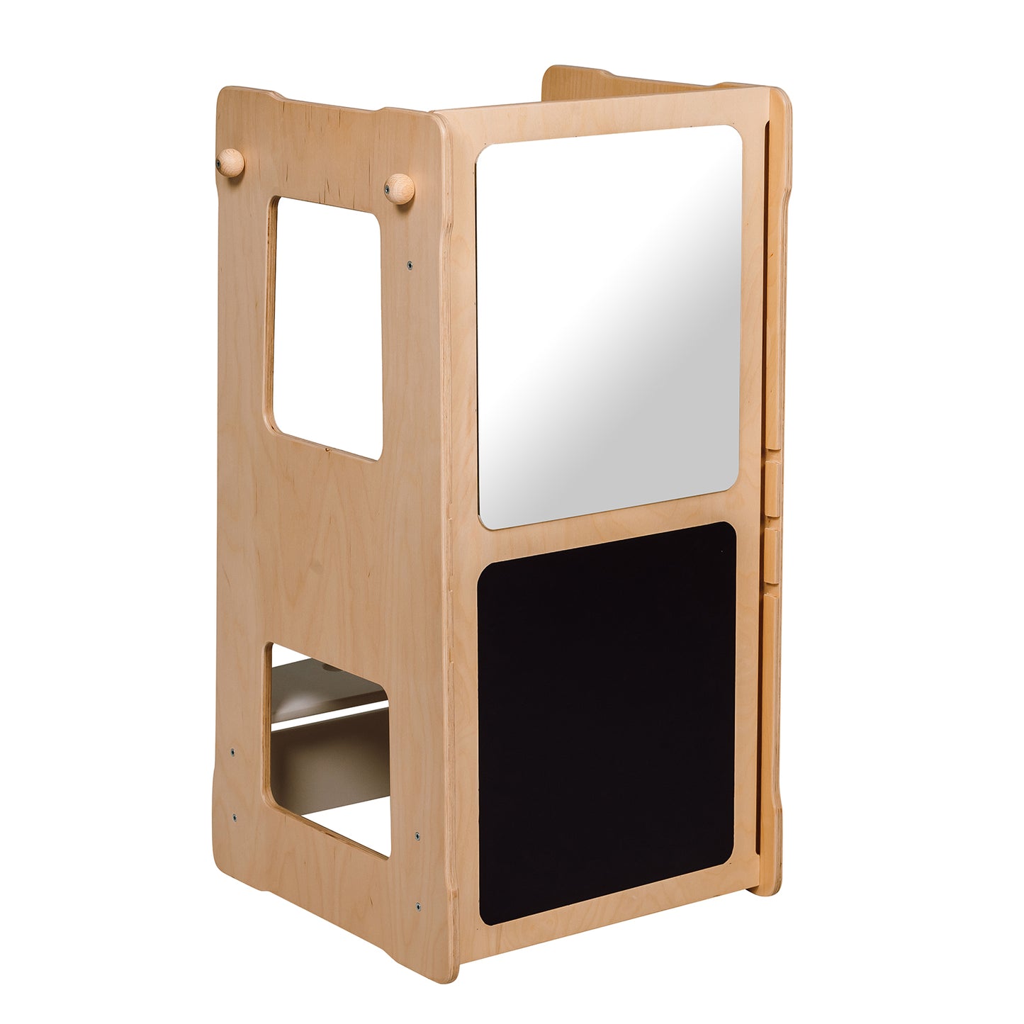Torre de aprendizaje Montessori PIC con 1 espejo y tobogán de pizarra